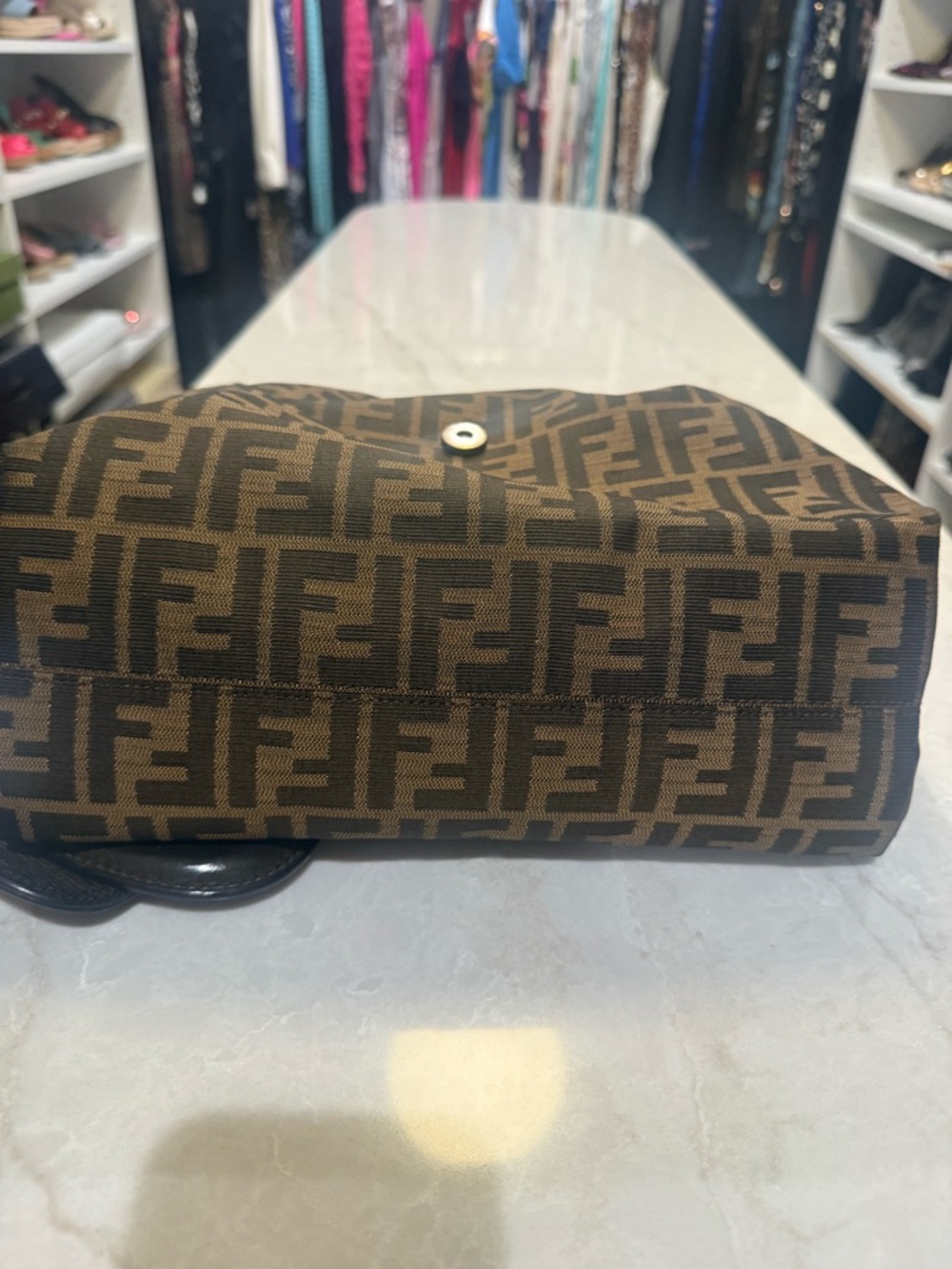Fendi Tobacco Zucca canvas "B Buckle" hobo bag featuring brown leather i. EUC - Picture 11 of 12